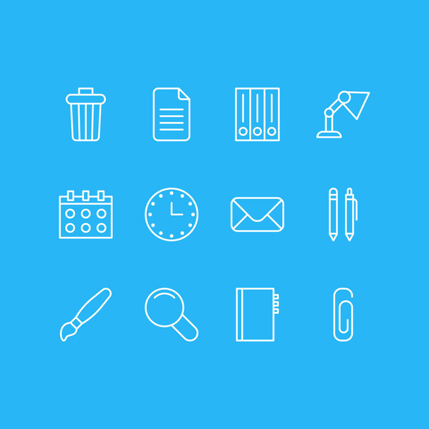 illustration of 12 instruments icons line style. Editable set of envelope, pen, library and other icon elements. - Fotó, kép