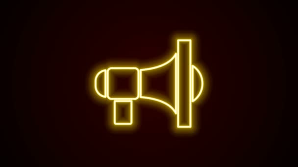 Светящийся значок мегафона неоновой линии выделен на черном фоне. Знак оратора. Видеографическая анимация 4K - Кадры, видео