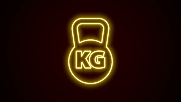 Linha de néon brilhante Kettlebell ícone isolado no fundo preto. Equipamento desportivo. Animação gráfica em movimento de vídeo 4K - Filmagem, Vídeo