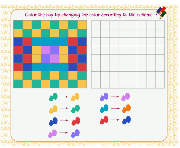 Game for the development of logical thinking. Color the rug by changing the color according to the sample - Vektor, kép