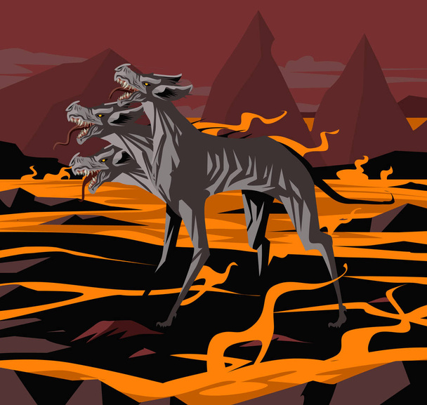giant cerberus underworld mythology three heads dog - Vector, Image