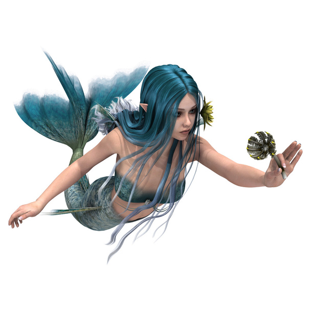 Blue Mermaid holding Sea Lily - Фото, зображення