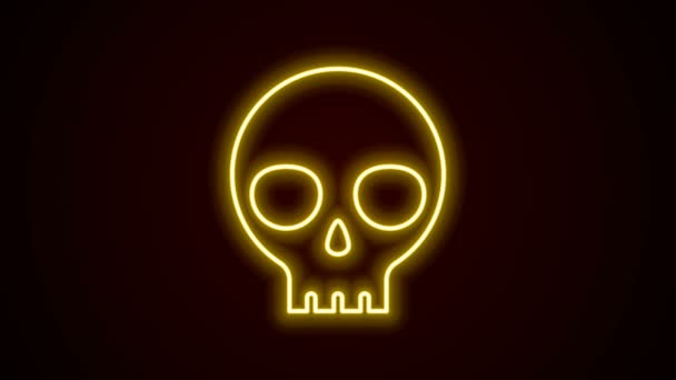 Linha de néon brilhante ícone do crânio humano isolado no fundo preto. Animação gráfica em movimento de vídeo 4K - Filmagem, Vídeo