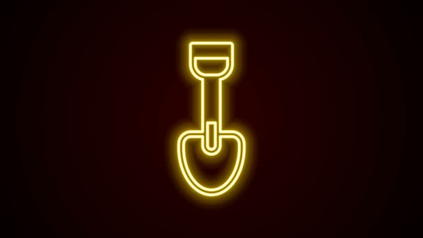 Ragyogó neon vonal Lapát játék ikon elszigetelt fekete háttérrel. 4K Videó mozgás grafikus animáció - Felvétel, videó