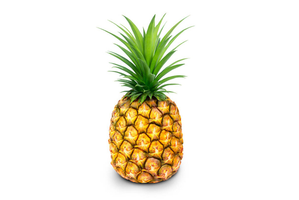 yksittäinen koko ananas eristetty valkoisella pohjalla. Ananas lehdet eristää valkoisella. Täysi syvyys. kesähedelmät, terveelliseen ja luonnolliseen elämään - Valokuva, kuva