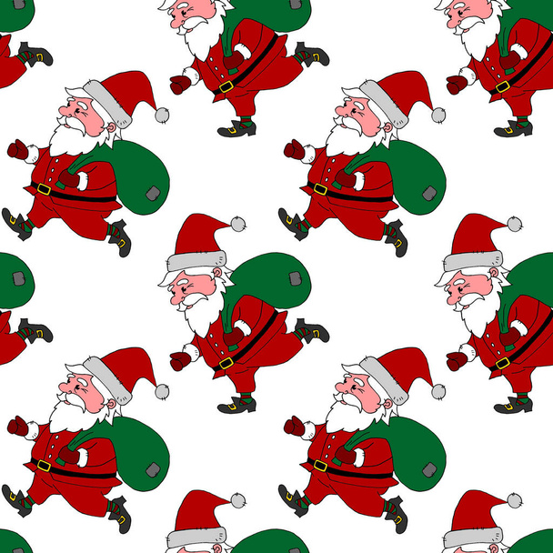 Рождественский бесшовный рисунок с Санта Клаусом. Новый год Xmas фоны и текстуры. Для поздравительных открыток, оберточной бумаги, упаковки, детского текстиля, ткани, принтов. - Фото, изображение