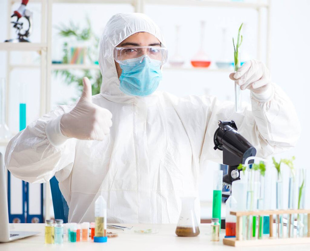 Bioquímico masculino trabajando en el laboratorio de plantas - Foto, imagen