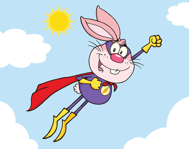 rózsaszín nyúl szuperhős karaktert repül az égen - Fotó, kép
