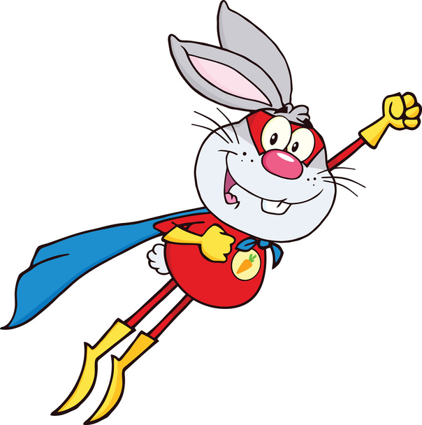 Gray Rabbit Superhero Cartoon Character Flying - Photo, Image