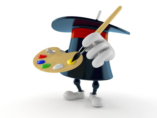 Zauberhut-Charakter mit Pinsel und Farbpalette isoliert auf weißem Hintergrund. 3D-Illustration - Foto, Bild