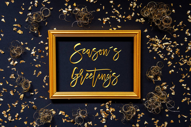 Frame, Golden Glitter Christmas Decoration, Text Seasons Greetings - Foto, Bild
