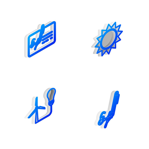 Set Isometric line Sun, Signed document, Light bulb with wind turbine and Signature icon. Vector. - Vector, Image