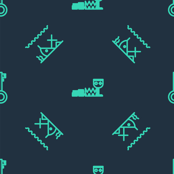 Set line Treasure and riches, Sunken ship and Pirate key on seamless pattern. Vector. - Vector, Image
