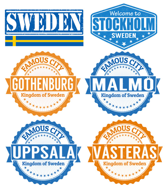 Briefmarken schwedischer Städte - Vektor, Bild