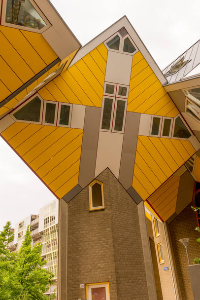 Rotterdam, Netherlands - 27 May:  The Cube Houses Kubuswoningen at Rotterdam on 27 May 2017. Dutch architect Piet Blom designed Rotterdam's Cube Houses in the late-70s - Φωτογραφία, εικόνα
