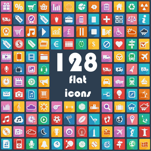 Big collection of flat icons - Transport, Communication, Sport, Multimedia, Music, Weather, Etc. - Vector, Image