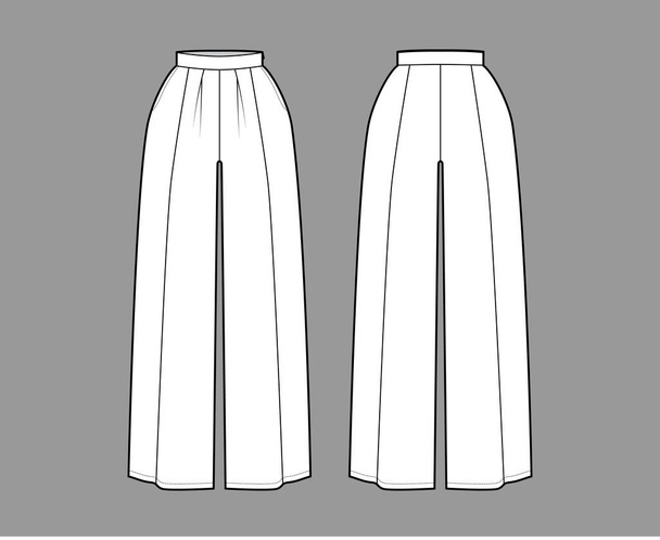 Pantalones falda culotte gaucho técnica moda ilustración con longitud del piso del tobillo, silueta de gran tamaño, cremallera lateral plana - Vector, Imagen