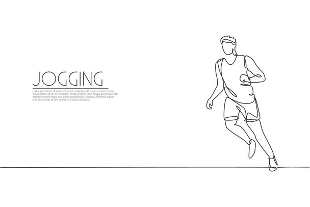 Een enkele lijn tekening van de jonge energieke man runner run ontspannen vector illustratie grafiek. Individuele sport, training concept. Modern ontwerp voor continue lijntrekking voor het uitvoeren van wedstrijdbanner - Vector, afbeelding