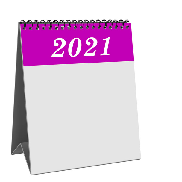 Pöytäkalenteri kansilehdellä 2021 valkoisella taustalla - Valokuva, kuva