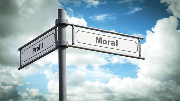 Ulica Podpisz drogę kierunek moralny versus zysk - Zdjęcie, obraz