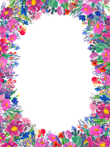 Hand-painted floral border. Wildrlowers on white background - Foto, immagini