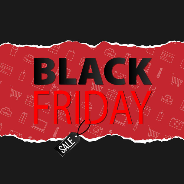 Black Friday sale. Red and black banner with shopping icons - Vektör, Görsel