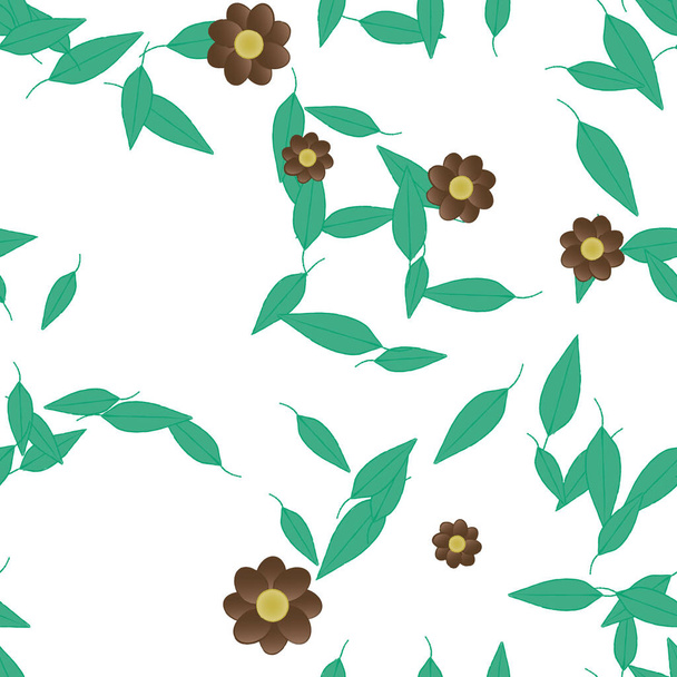 Ilustración vectorial de flores y hojas, fondo de pantalla digital sobre fondo liso - Vector, imagen