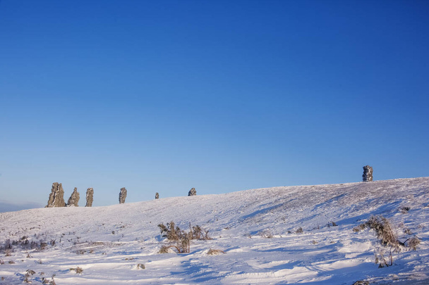 Weathering posts on the Manpupuner plateau, Komi Republic, Russia - Photo, Image