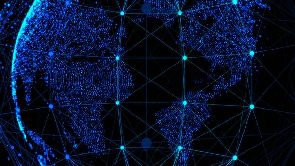 Siyah arkaplandaki noktalardan oluşan 3D kablo küresi. Teknoloji geçmişi. 3d oluşturma - Fotoğraf, Görsel