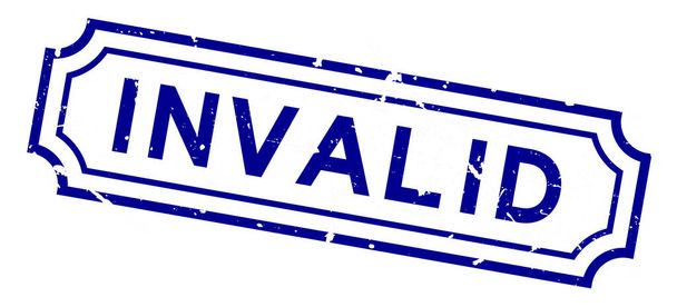Grunge azul palabra inválida sello de goma de negocios sobre fondo blanco - Vector, imagen