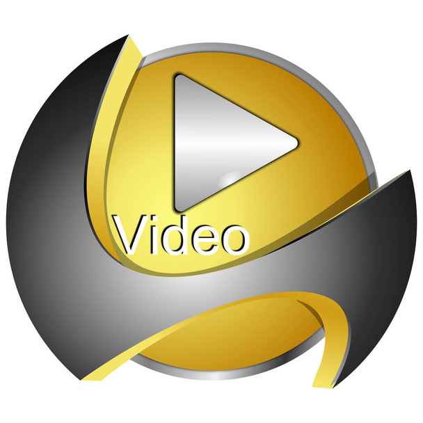 Золотая кнопка воспроизведения видео - 3D иллюстрация - Фото, изображение