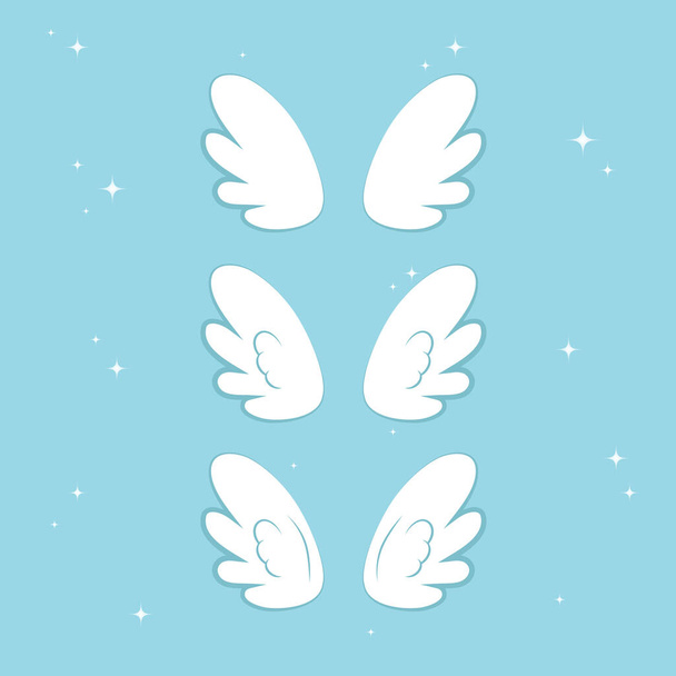 飛行天使の翼金のニンバスと。翼とニンバス。天使翼のある栄光ハローかわいい漫画イラストベクトルセット - ベクター画像