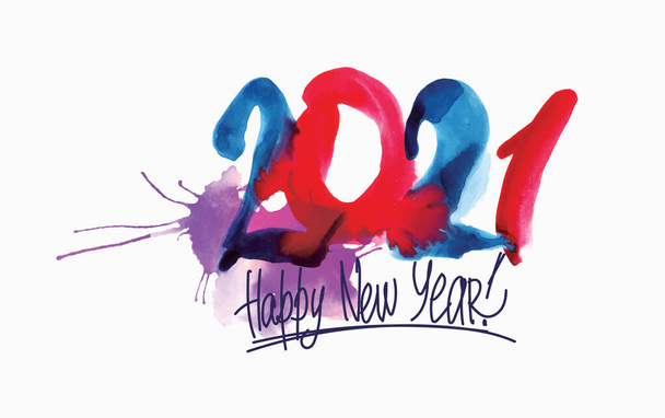 Szczęśliwego Nowego Roku 2021 akwarela ręcznie rysowane pocztówka, plakat lub zaproszenie. - Wektor, obraz
