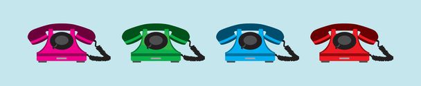 set of rotary phone. modern cartoon design template with various models. vector illustration isolated on blue background - Vector, Image