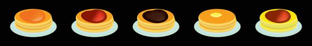 set of pancakes. modern cartoon design template with various models. vector illustration isolated on black background - Vector, Image
