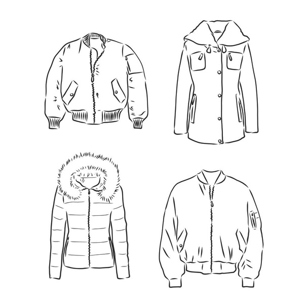 Zwart wit donsjack winter jas vector schets illustratie - Vector, afbeelding