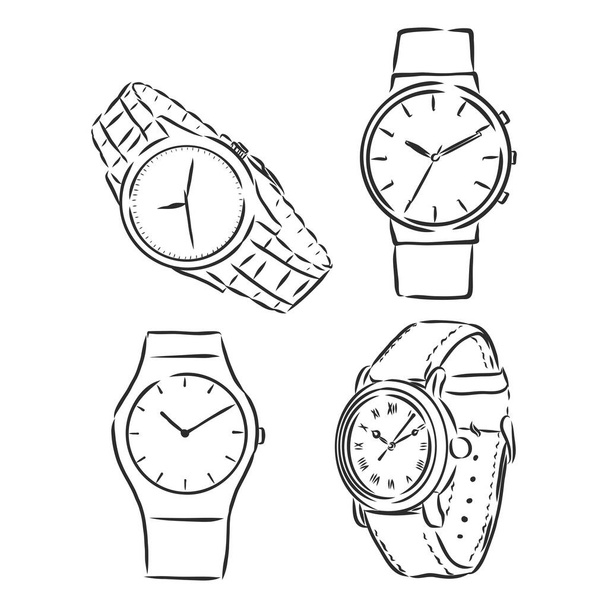 Mannen mechanisch horloge geïsoleerd op witte achtergrond. Vector doodle illustratie - Vector, afbeelding