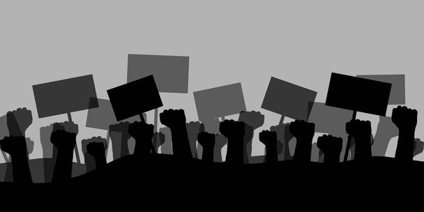 Hands with signs. Protest silhouette background concept. - Vetor, Imagem