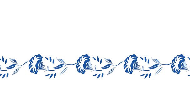 Klasszikus porcelán kék virágfüzér. Királyi kézzel rajzolt barokk virágos design. - Vektor, kép