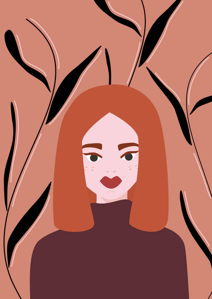 Mooie abstracte moderne rode vrouw portret trendy achtergrond poster kaart vector illustratie - Vector, afbeelding