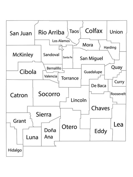 White Outline Counties ABD 'nin New Mexico Eyaleti İsimli Haritası - Vektör, Görsel