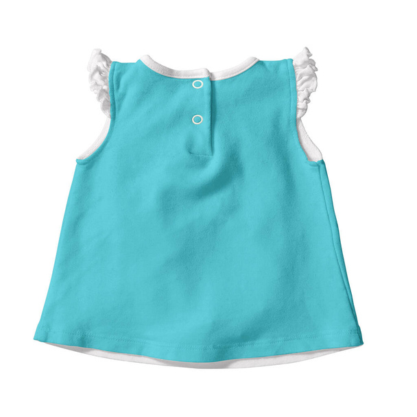Esta espalda Ver lindo vestido de bebé burla en color azul resplandor, es una plantilla en blanco simple y preparado para usar. - Foto, Imagen