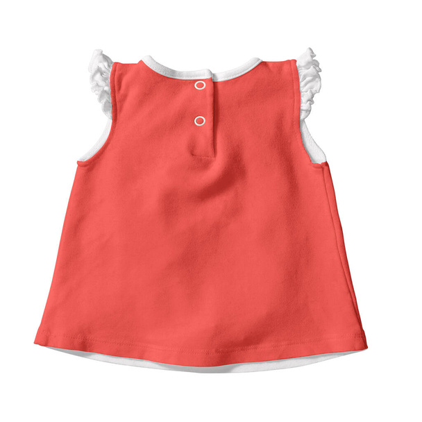 This Back View Cute Baby Dress makieta w gorącym kolorze koralowym, jest prosty pusty szablon i przygotowany do użycia. - Zdjęcie, obraz