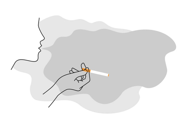 Dejar de fumar - mano de mujer y nube de humo - Vector, imagen