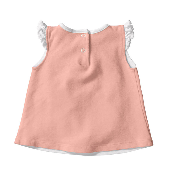 このバックビューかわいい赤ちゃんのドレスモックアップ桃のメルバ色で、シンプルな空白のテンプレートであり、使用する準備ができています. - 写真・画像