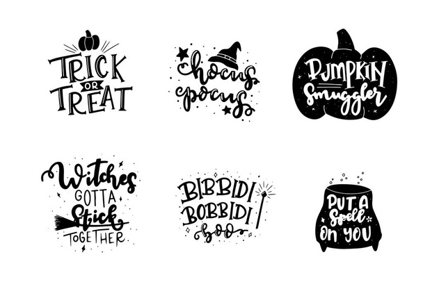 Set of Spooky autumn quote phrases. Hand lettered Halloween phrases. Trick or treat. Pumpking smuggler, hocus pocus, and other.  - Vector, Image