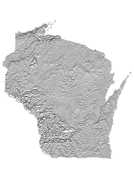 Cime e valli di rilievo topografico Carta dello stato federale del Wisconsin negli Stati Uniti - Vettoriali, immagini