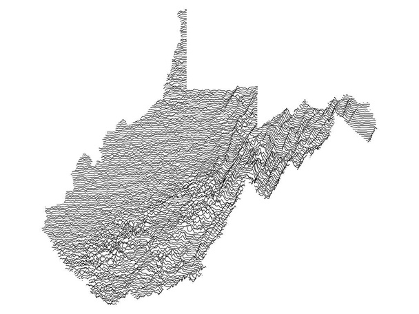 ABD 'nin Batı Virginia Federal Eyaleti Topografik Yardım Tepeleri ve Vadileri Haritası - Vektör, Görsel