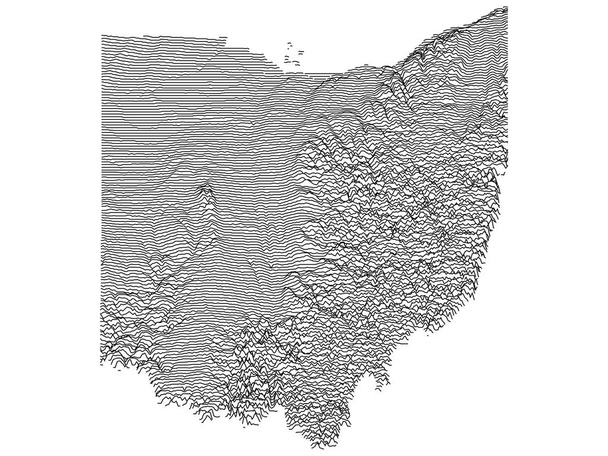 Topographic Relief Peaks and Valleys Carte de l'État fédéral américain de l'Ohio - Vecteur, image