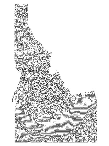 Topographic Relief Peaks and Valleys Mapa do Estado Federal de Idaho - Vetor, Imagem